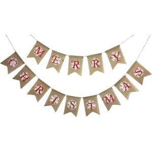 Merry Christmas Burlap Garland / Banner - Christmas Party Winter Snowflake Sign
